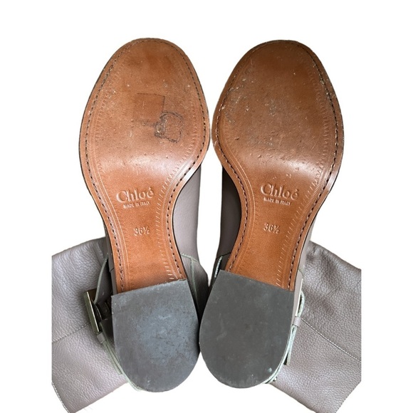 CHLOÉ Leather Mid Calf Ankle Gold Buckle Bikercore Riding Boots Taupe 36.5 - Picture 5 of 8